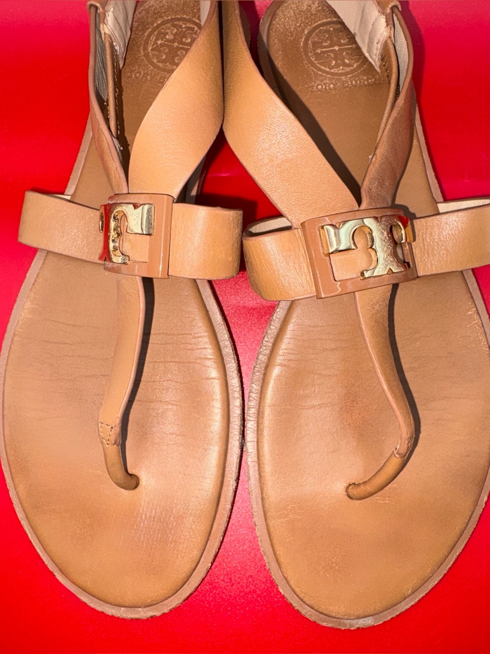 Tory Burch Brown Leather Thong Sandals with Metal Accent